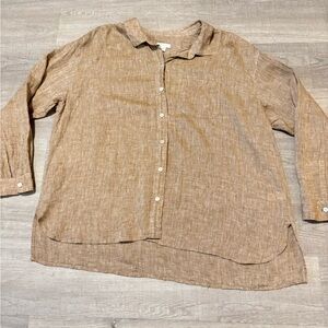 J. Jill Blouse 100% Linen Womens Large Light Brown Tan Coastal Grandma Core